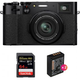 Fujifilm X100V Noir + SanDisk 64GB Extreme Pro UHS-I SDXC 170 MB/s + 2 Fujifilm NP-W126S + Sac