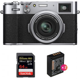 Fujifilm X100V Silver + SanDisk 64GB Extreme Pro UHS-I SDXC 170 MB/s + 2 Fujifilm NP-W126S - Appareil Compact Expert