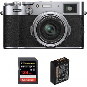Fujifilm X100V Silver + SanDisk 128GB Extreme Pro UHS-I SDXC 170 MB/s + Fujifilm NP-W126S - Appareil Compact Expert