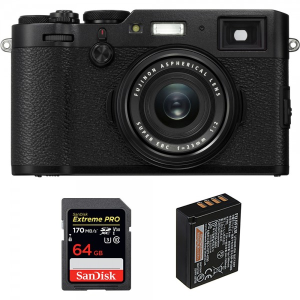 Fujifilm X100F Noir + SanDisk 64GB Extreme Pro UHS-I SDXC 170 MB/s + Fujifilm NP-W126S - Appareil Compact Expert
