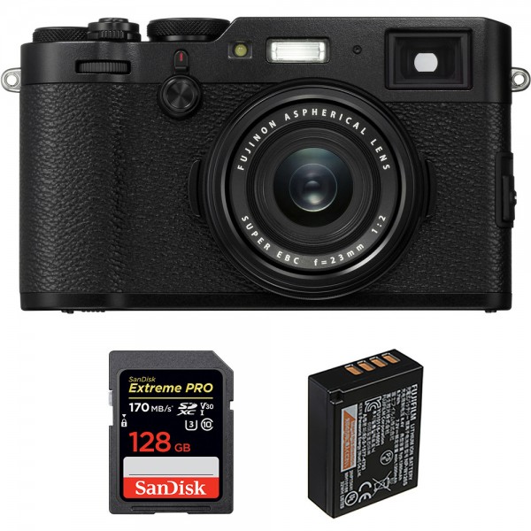 Fujifilm X100F Noir + SanDisk 128GB Extreme Pro UHS-I SDXC 170 MB/s + Fujifilm NP-W126S - Appareil Compact Expert