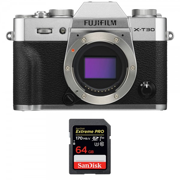 Fujifilm XT30 Silver + SanDisk 64GB Extreme Pro UHS-I SDXC 170 MB/s - Appareil Photo Hybride