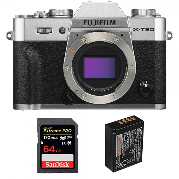 Fujifilm XT30 Silver + SanDisk 64GB Extreme Pro UHS-I SDXC 170 MB/s + Fujifilm NP-W126S - Appareil Photo Hybride
