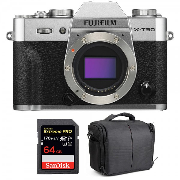 Fujifilm XT30 Silver + SanDisk 64GB Extreme Pro UHS-I SDXC 170 MB/s + Sac - Appareil Photo Hybride