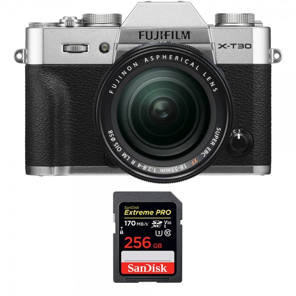 Fujifilm XT30 + XF 18-55mm F2.8-4 R LM OIS Silver + SanDisk 256GB UHS-I SDXC 170 MB/s - Appareil Photo Hybride