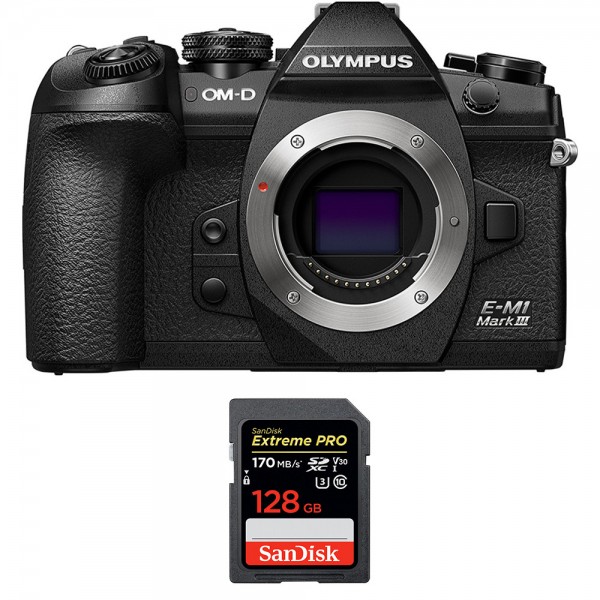 Olympus OMD E-M1 III Nu + SanDisk 128GB Extreme Pro UHS-I SDXC 170 MB/s - Appareil Photo Hybride