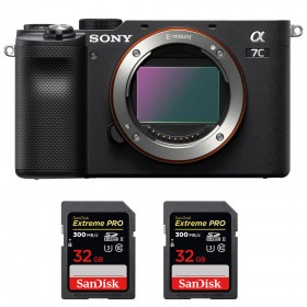 Sony A7C Nu Noir + 2 SanDisk 32GB Extreme PRO UHS-II SDXC 300 MB/s - Appareil Photo Hybride