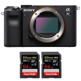 Sony A7C Nu Noir + 2 SanDisk 64GB Extreme PRO UHS-II SDXC 300 MB/s - Appareil Photo Hybride
