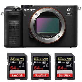 Sony A7C Nu Noir + 3 SanDisk 64GB Extreme PRO UHS-II SDXC 300 MB/s - Appareil Photo Hybride