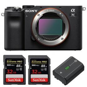 Sony A7C Nu Noir + 2 SanDisk 32GB Extreme PRO UHS-II SDXC 300 MB/s + 1 Sony NP-FZ100 - Appareil Photo Hybride