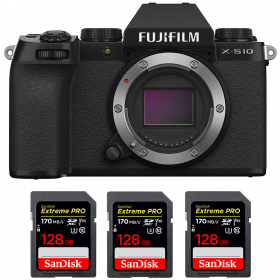 Fujifilm X-S10 ( XS10 ) Nu + 3 SanDisk 128GB Extreme Pro UHS-I SDXC 170 MB/s - Appareil Photo Hybride