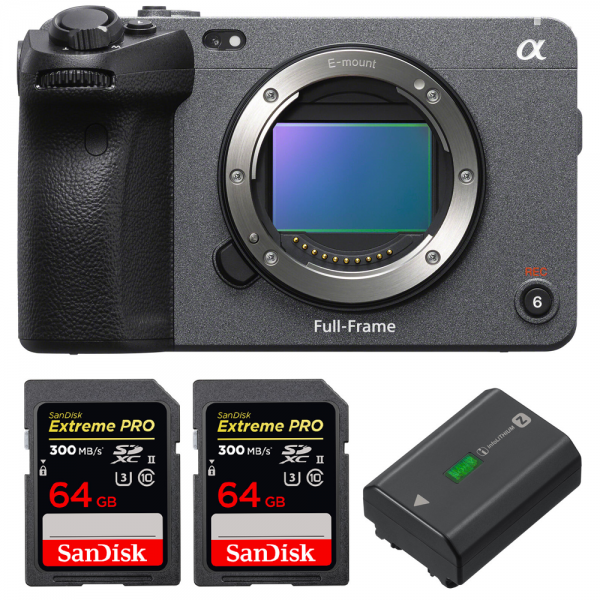 Sony FX3 Camera Cinéma + 2 SanDisk 64GB Extreme PRO UHS-II SDXC 300 MB/s + 1 Sony NP-FZ100 - Caméra compacte Plein Format