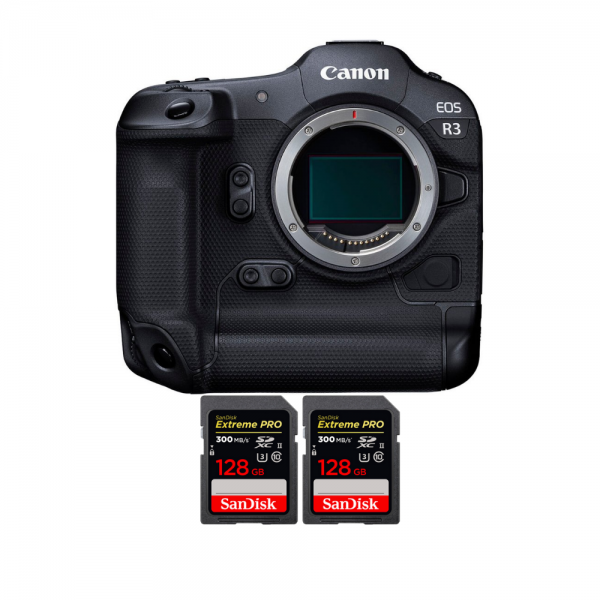 Canon EOS R3 + 2 SanDisk 128GB Extreme PRO UHS-II SDXC 300 MB/s - Appareil Photo Professionnel