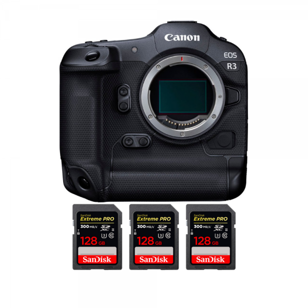 Canon EOS R3 + 3 SanDisk 128GB Extreme PRO UHS-II SDXC 300 MB/s - Appareil Photo Professionnel