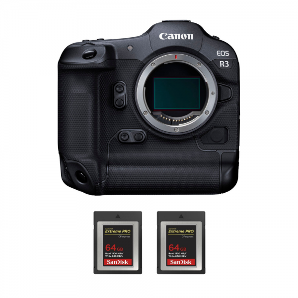 Canon EOS R3 Nu + 2 SanDisk 64GB Extreme PRO CFexpress Type B - Appareil Photo Professionnel
