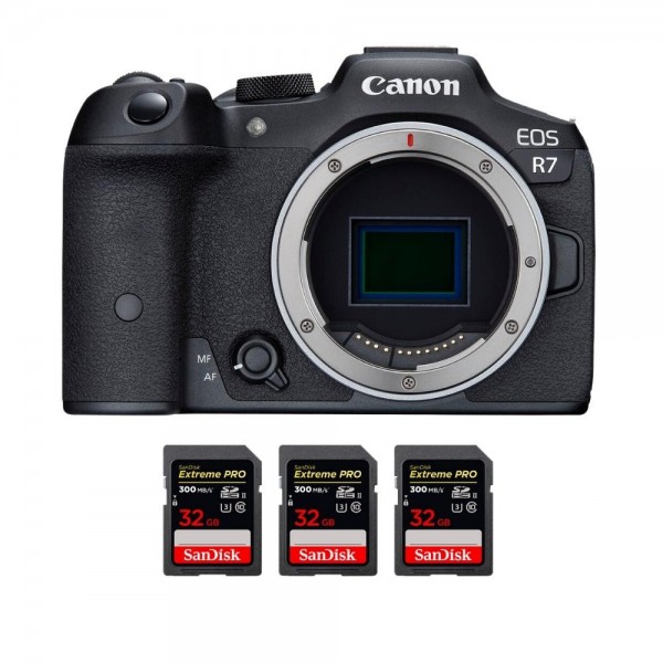 Canon EOS R7 + 3 SanDisk 32GB Extreme PRO UHS-II SDXC 300 MB/s - Appareil Photo Hybride