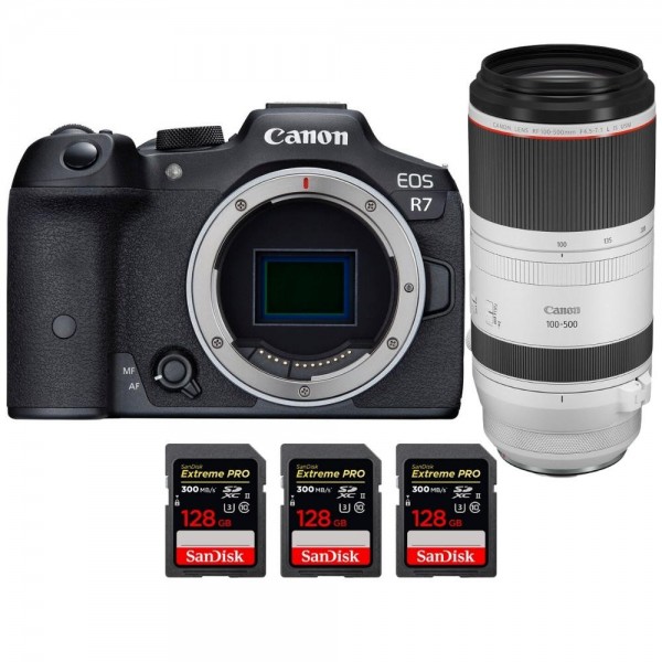 Canon EOS R7 + RF 100-500mm F4.5-7.1 L IS USM + 3 SanDisk 128GB Extreme PRO UHS-II SDXC 300 MB/s - Appareil Photo Hybride