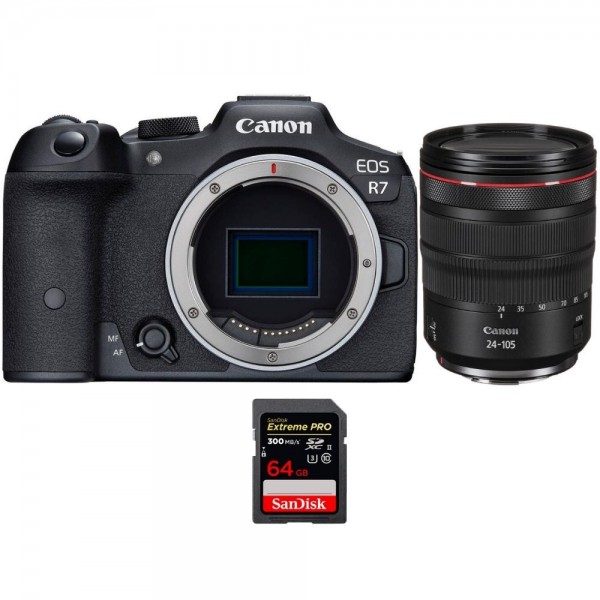 Canon EOS R7 + RF 24-105mm F4 L IS USM + 1 SanDisk 64GB Extreme PRO UHS-II SDXC 300 MB/s - Cámara mirrorless