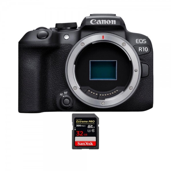 Canon EOS R10 + 1 SanDisk 32GB Extreme PRO UHS-II SDXC 300 MB/s - Appareil Photo Hybride APS-C