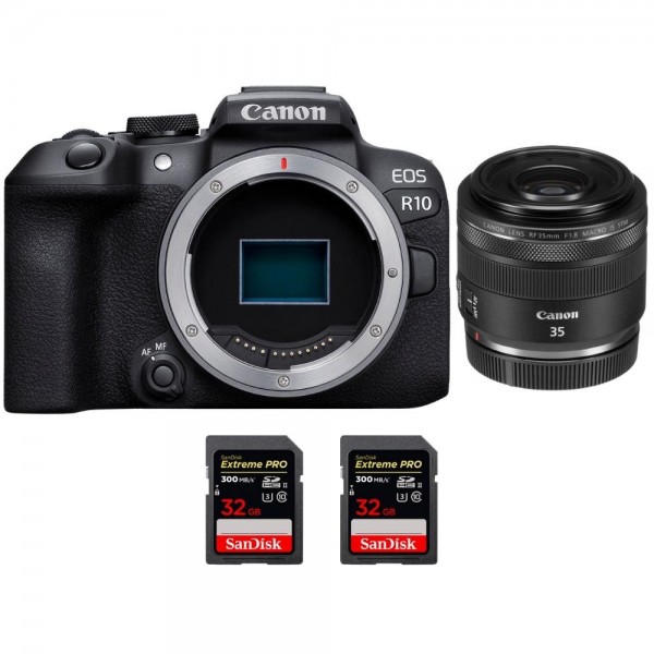Canon EOS R10 + RF 35mm F1.8 IS Macro STM + 2 SanDisk 32GB Extreme PRO UHS-II SDXC 300 MB/s - Appareil Photo Hybride APS-C