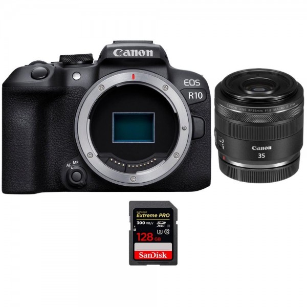 Canon EOS R10 + RF 35mm F1.8 IS Macro STM + 1 SanDisk 128GB Extreme PRO UHS-II SDXC 300 MB/s - Appareil Photo Hybride APS-C