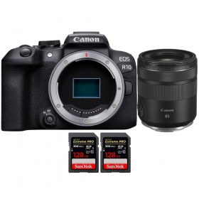 Canon EOS R10 + RF 85mm F2 Macro IS STM + 2 SanDisk 128GB Extreme PRO UHS-II SDXC 300 MB/s - Appareil Photo Hybride APS-C