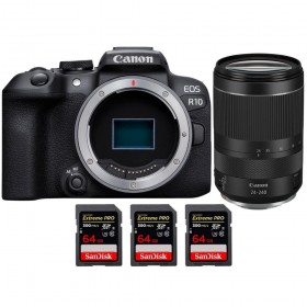 Canon EOS R10 + RF 24-240mm F4-6.3 IS USM + 3 SanDisk 64GB Extreme PRO UHS-II SDXC 300 MB/s - Appareil Photo Hybride APS-C