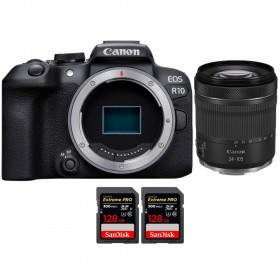 Canon EOS R10 + RF 24-105mm F4-7.1 IS STM + 2 SanDisk 128GB Extreme PRO UHS-II SDXC 300 MB/s - Appareil Photo Hybride APS-C