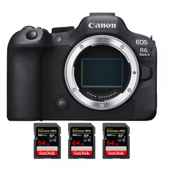 Canon EOS R6 Mark II + 3 SanDisk 64GB Extreme PRO UHS-II SDXC 300 MB/s - Appareil hybride Plein Format