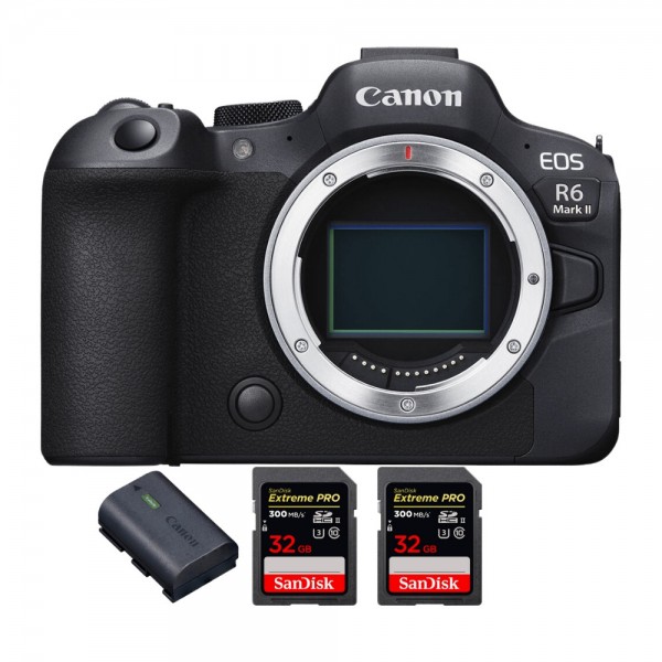 Canon EOS R6 Mark II + 2 SanDisk 32GB Extreme PRO UHS-II 300 MB/s + 1 Canon LP-E6NH - Appareil hybride Plein Format