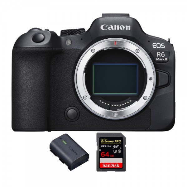 Canon EOS R6 Mark II + 1 SanDisk 64GB Extreme PRO UHS-II 300 MB/s + 1 Canon LP-E6NH - Appareil hybride Plein Format