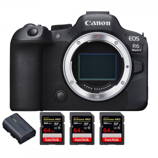Canon EOS R6 Mark II + 3 SanDisk 64GB Extreme PRO UHS-II 300 MB/s + 1 Canon LP-E6NH - Appareil hybride Plein Format