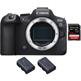 Canon EOS R6 Mark II + 1 SanDisk 64GB Extreme PRO UHS-II 300 MB/s + 2 Canon LP-E6NH - Appareil hybride Plein Format