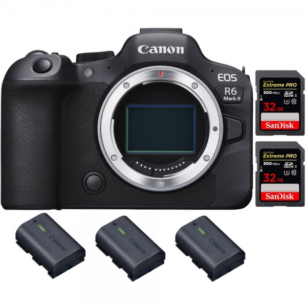 Canon EOS R6 Mark II + 2 SanDisk 32GB Extreme PRO UHS-II 300 MB/s + 3 Canon LP-E6NH - Appareil hybride Plein Format