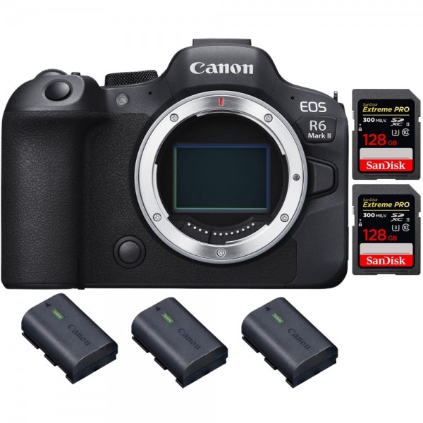 Canon EOS R6 Mark II + 2 SanDisk 128GB Extreme PRO UHS-II 300 MB/s + 3 Canon LP-E6NH - Appareil hybride Plein Format