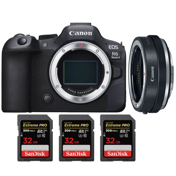 Canon EOS R6 Mark II + Canon EF-EOS R Premium + 3 SanDisk 32GB Extreme PRO UHS-II SDXC 300 MB/s