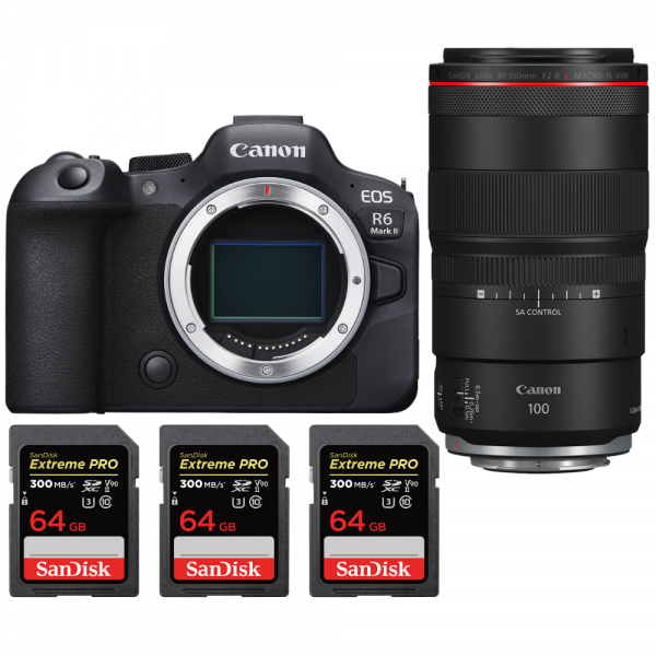 Canon EOS R6 Mark II + RF 100mm f/2.8 L Macro IS USM + 3 SanDisk 64GB Extreme PRO UHS-II SDXC 300 MB/s