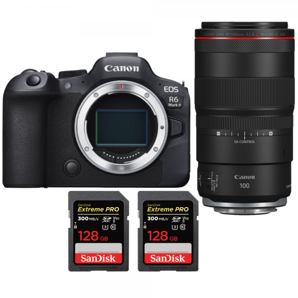 Canon EOS R6 Mark II + RF 100mm f/2.8 L Macro IS USM + 2 SanDisk 128GB Extreme PRO UHS-II SDXC 300 MB/s