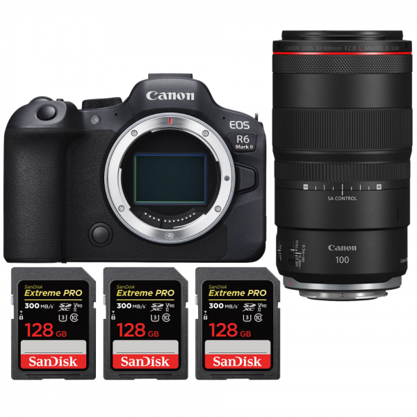 Canon EOS R6 Mark II + RF 100mm f/2.8 L Macro IS USM + 3 SanDisk 128GB Extreme PRO UHS-II SDXC 300 MB/s